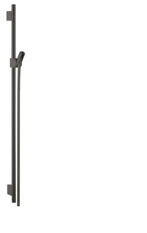 Schlichte Brausestange in Brushed Black Chrome mit angedeutetem Brauseschlauch, montiert an einer glatten Fläche. Design von AXOR, geeignet für moderne Badezimmergestaltung.